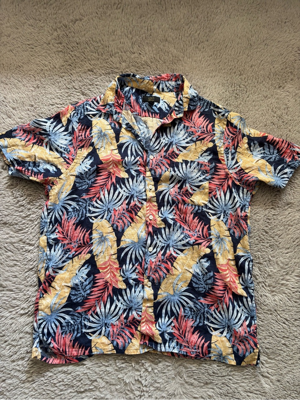 Club Room Linen Luxuray Tropical Leaf Short Sleeve Floral Shirt 100% Linen XL